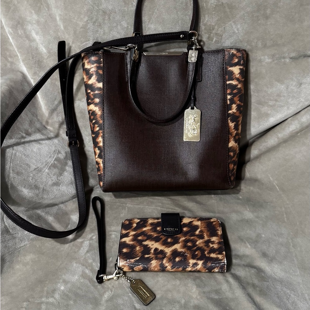 Coach Dark Brown and Patterned Crossbody Bag